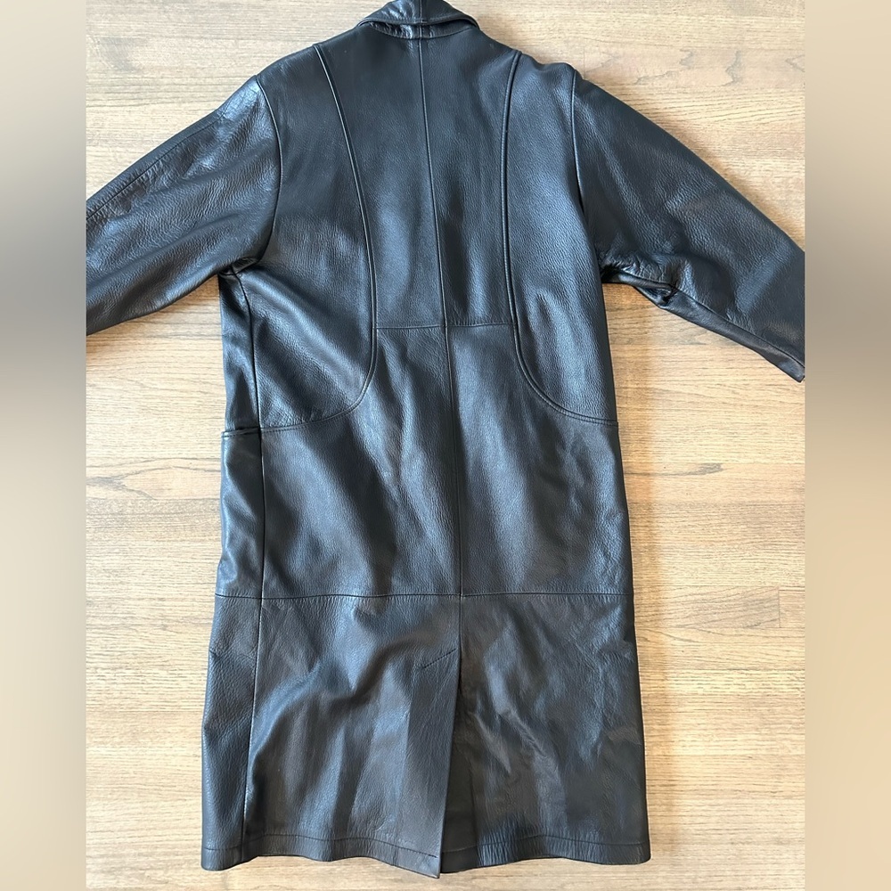 Vintage Genuine Leather W.B. Place Trench Coat-Black-Size Medium - Picture 4 of 10